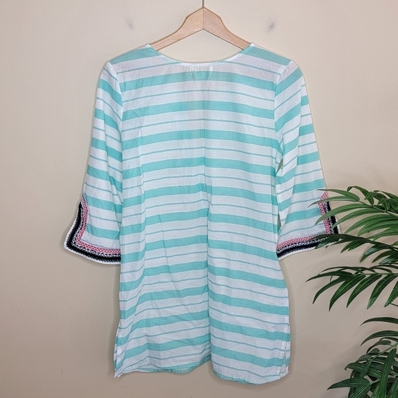 Mud Pie Mint Green White Striped Tunic with Embroidery Sequin Detail Size Small - Picture 4 of 6